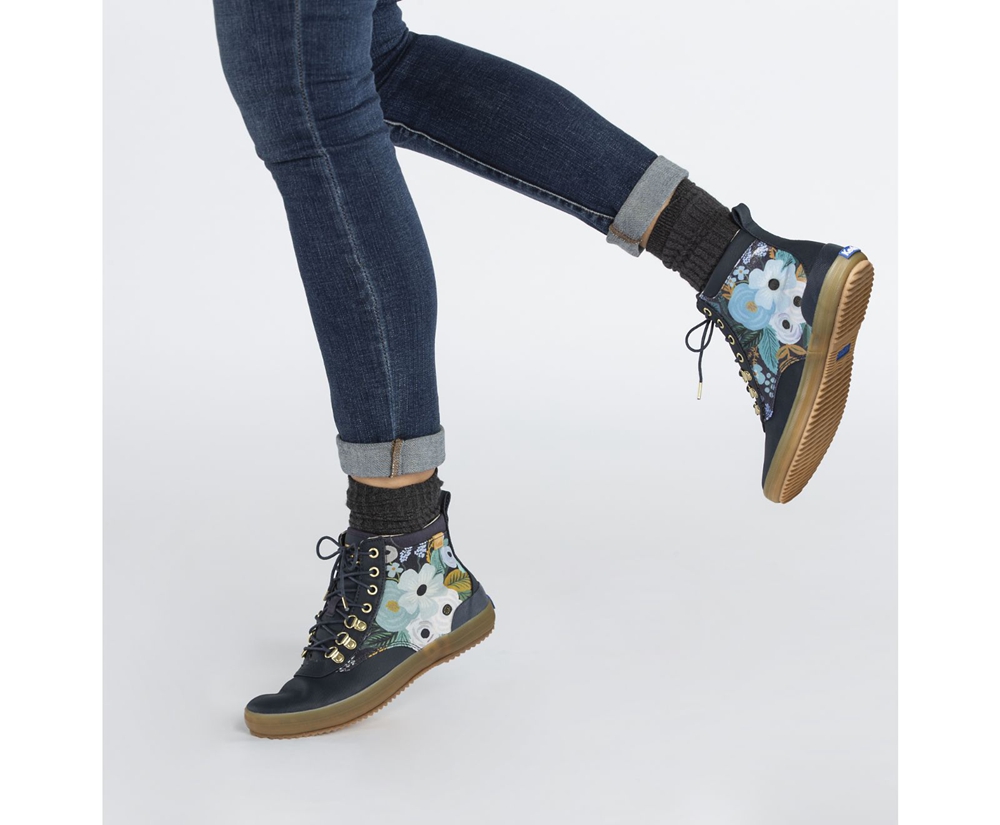 Bottes Keds Femme Bleu Marine - Rifle Paper Co. Scout Water-Resistant Garden Party - 845-FVZGPJ